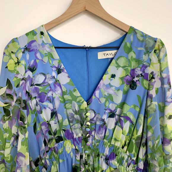 Taylor Floral Chiffon Mini Dress Enchanted Bloom Floral Womens Size 6 - Picture 8 of 14